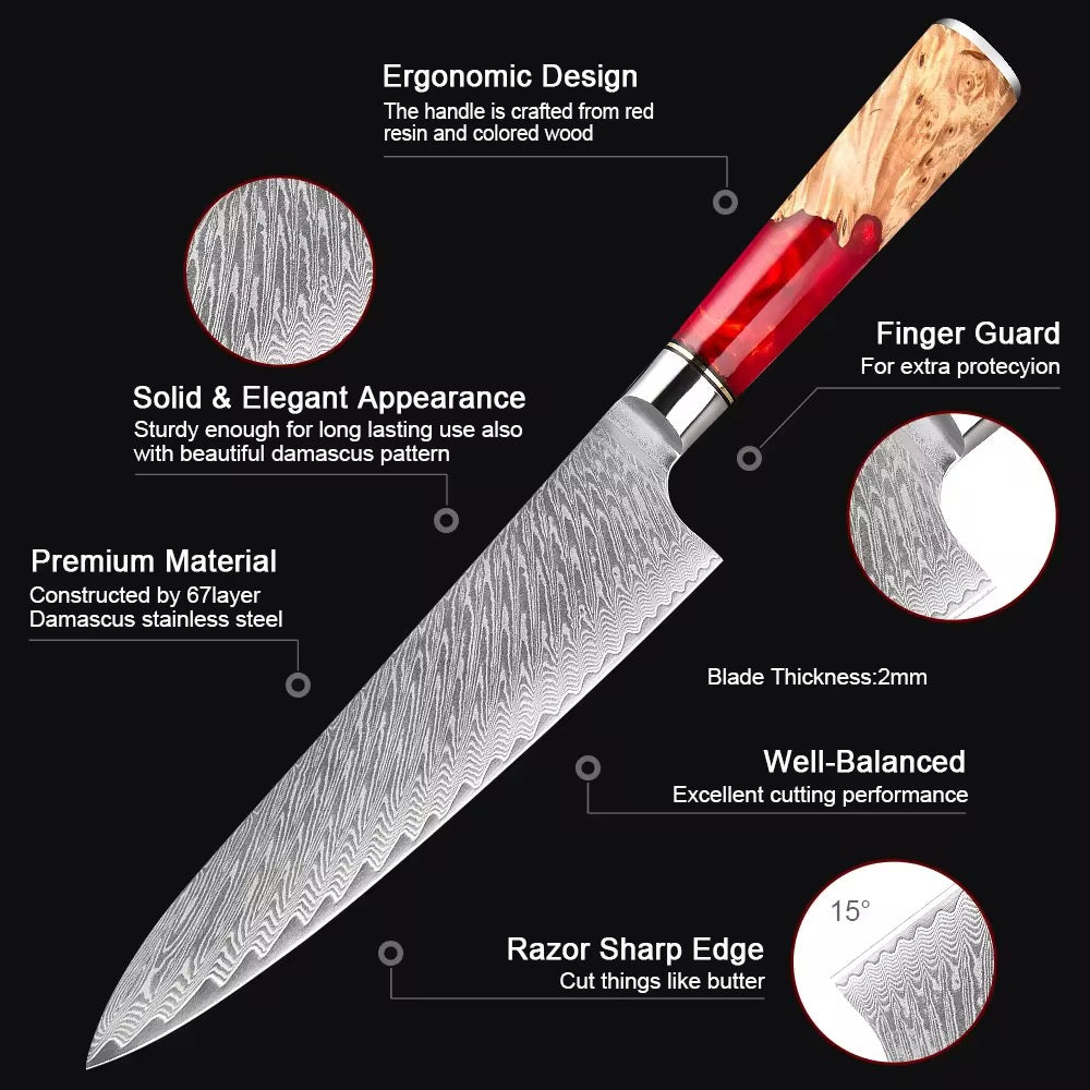 Damascus knife in steel chief boning utility mowing