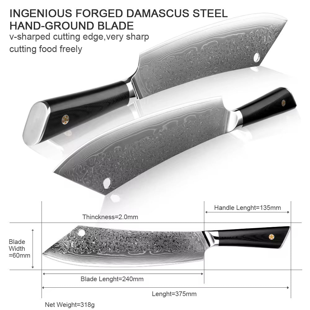 Damascus kitchen knife broadsword professional chef