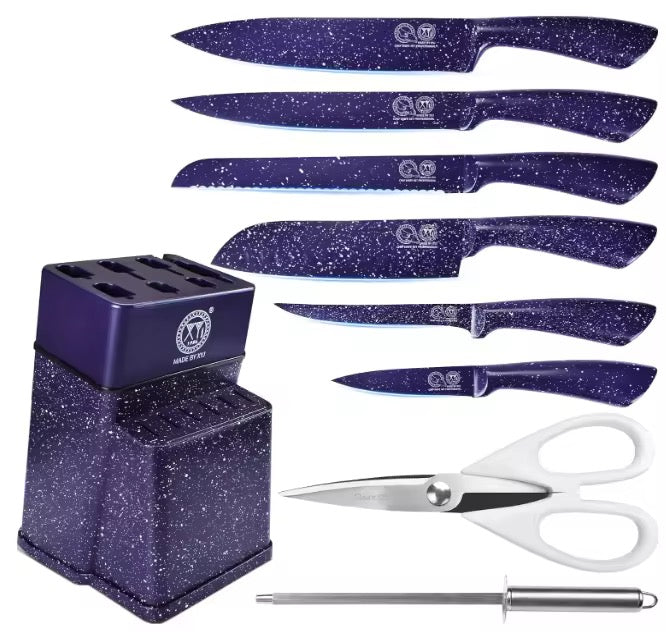 Stainless steel knife set of 9 pieces chef’s knife with scissors and sharpening bars