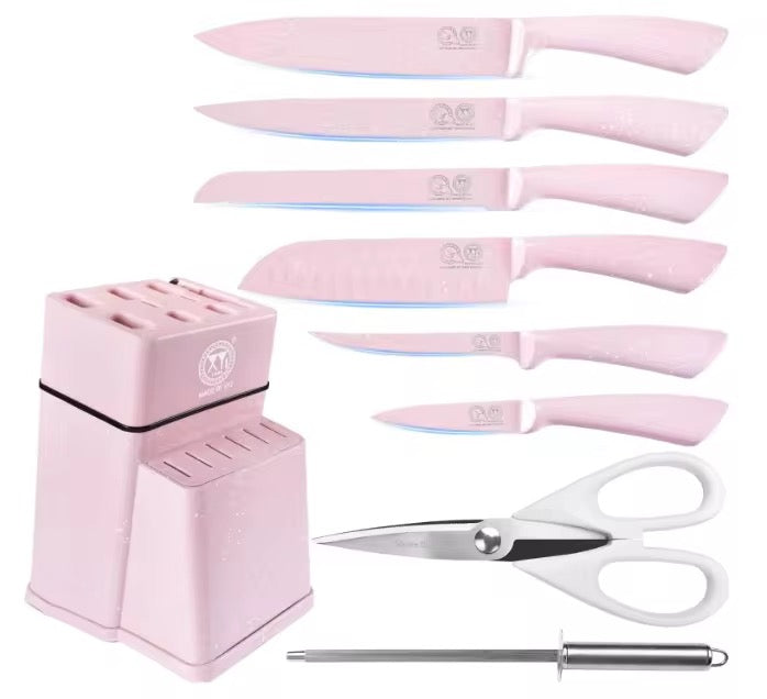 Stainless steel knife set of 9 pieces chef’s knife with scissors and sharpening bars