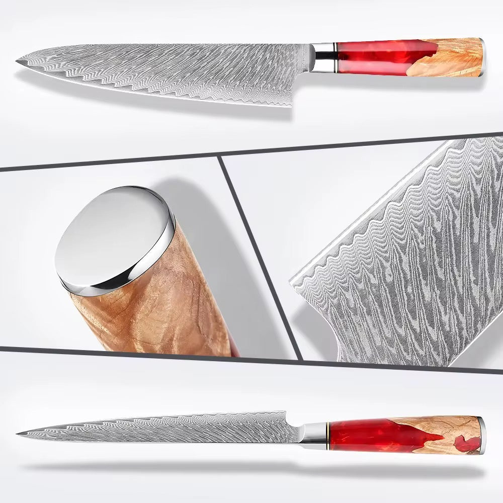 Damascus knife in steel chief boning utility mowing