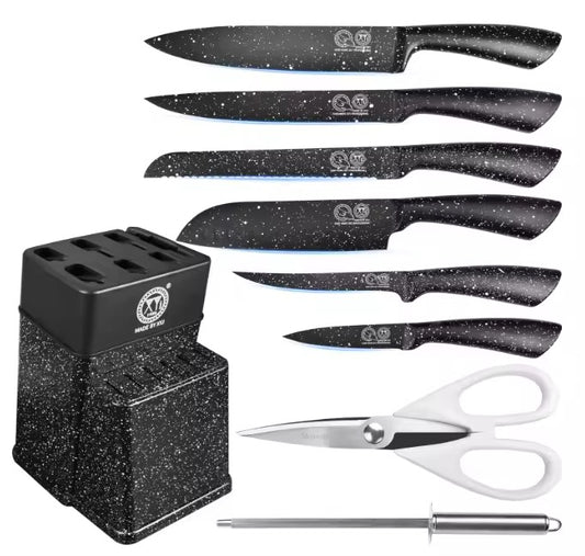 Stainless steel knife set of 9 pieces chef’s knife with scissors and sharpening bars