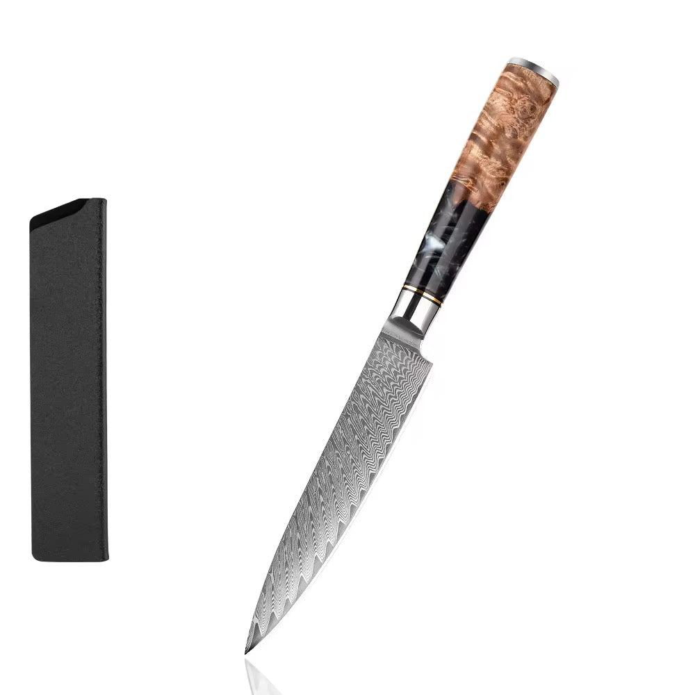 Damascus steel knife black resin handle