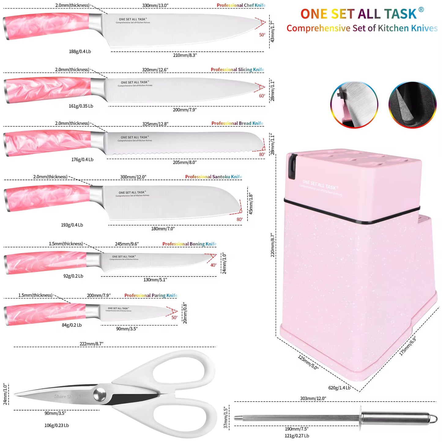 Kitchen knife set various handle sets
